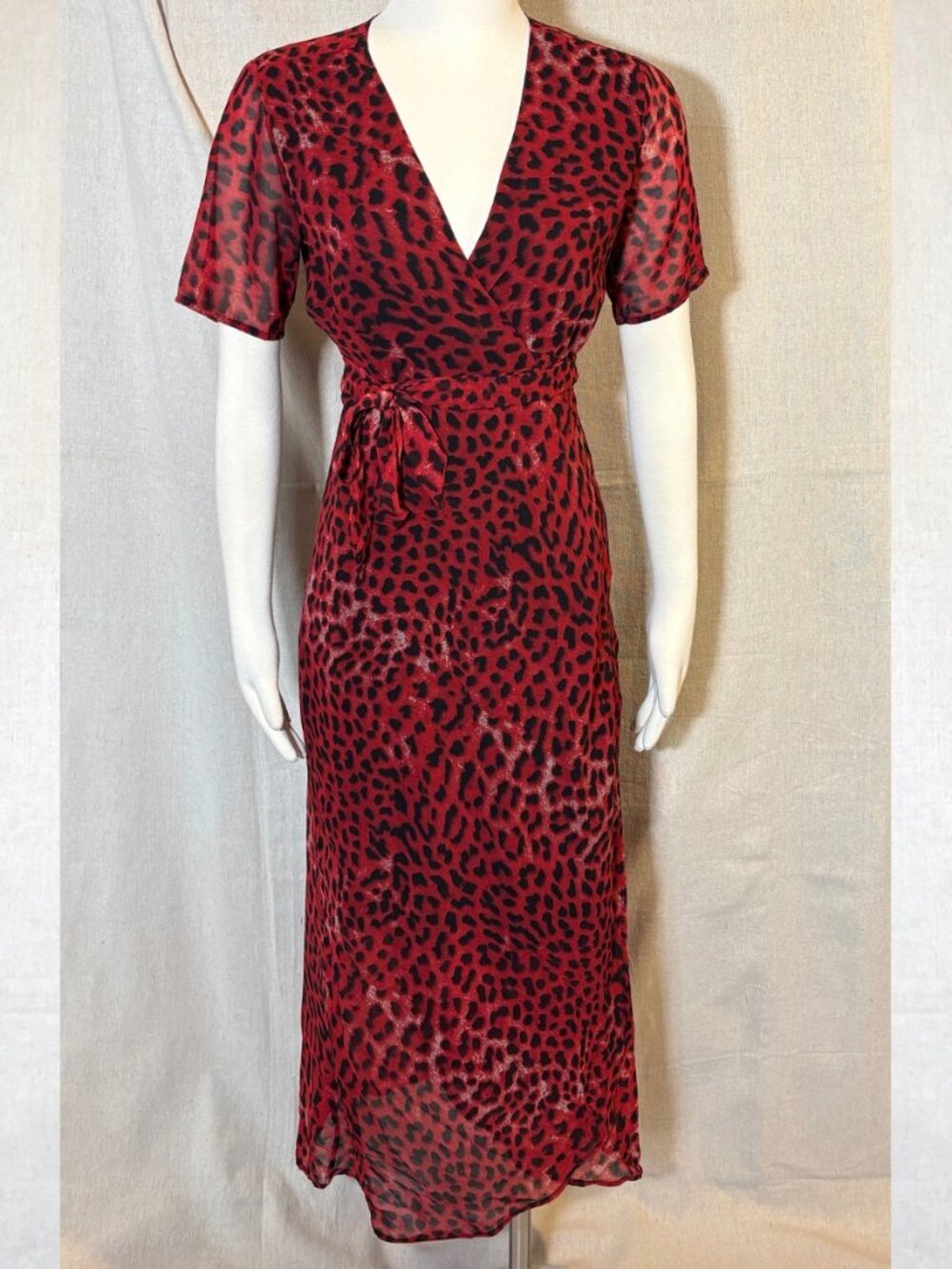 Bardot Red Leopard Print Wrap Dress 6/S
